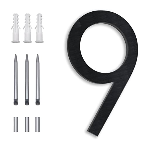 8 Inch Floating House Numbers, Address Numbers For Houses Large Black Exterior Street Metal Modern House Numbers for outside Floating Mount Or Flush Mount Aluminum Home Door