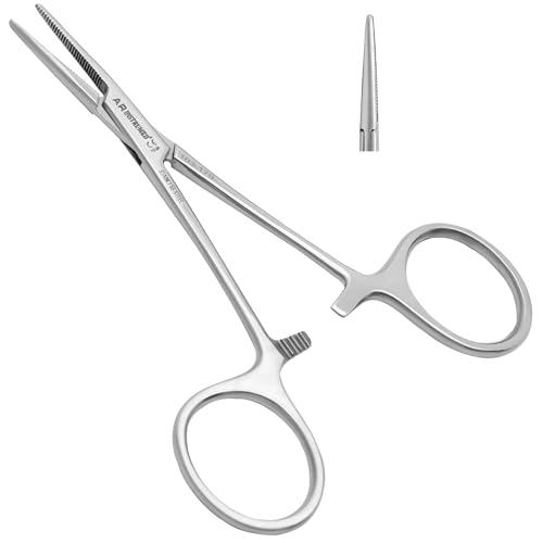 AR INSTRUMED Straight Kelly Hemostat Forceps, Locking Tweezers Clamp, Medical Grade Stainless Steel 4 Inches, Straight Serrated Jaws, Ideal Hemostats for Nurses, Fishing Forcep, Crafts, Hobby
