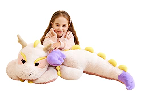 IKASA Giant Dragon Stuffed Animal Plush Toy,Large Dinosaur Big Jumbo Soft Toys,Huge Size Cute Plushy Fluffy Fat Oversized Plushie,Gifts for Kids Girls Boys Girlfriend (White, 30 Inches)