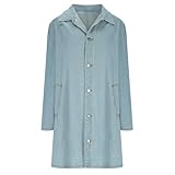 Mens Classic Denim Trench Coat Button Down Cardigan Lapel Long Sleeve Casual Jean Jacket Loose Fashion Overcoat