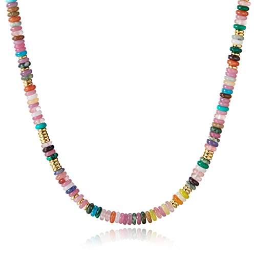 KissYan Boho Beaded Choker Necklace for Women, Gemstone Choker Natural Stone Freshwater Pearl Surfer Necklaces 14K Gold Plated Summer Beach Handmade Jewelry(05)