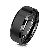 Personalized Black Brushed Men's Tungsten, Custom Engraved Ring, Black Wedding Band, Fiancé Engagement Ring, 8mm Men's Ring- Made in USA