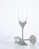 Jozen Gift Champagne Flutes - Crystal Glass Metal Base With Crystal Stones, Set of 2 Toasting Flute Pair, Wedding Anniversary Party Birthday Banquets and Gifts for Bride and Groom7oz