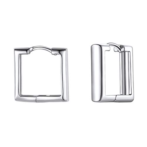 FindChic Small Square Hoop Earrings for Women Platinum Plated Hypoallergenic Studs with Silver Post Lightweight Cartilage Huggie Hoops