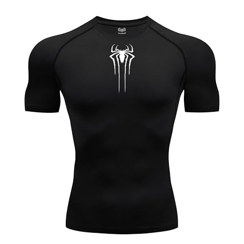 FitKairosis Spider Logo Compression Shirt for Men Fitness Muscle Wear Shirt Gym Clothes Shirts (US, Alpha, Medium, Regular, Regular, Black)