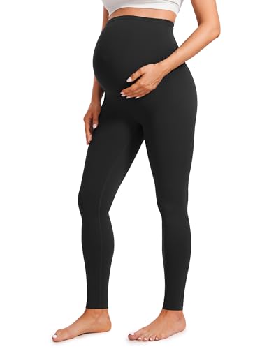 CRZ YOGA Butterluxe Extra Long Maternity Leggings for Tall Women 30'' Workout Yoga Lounge Pants Over The Belly Pregnancy Soft Black Medium