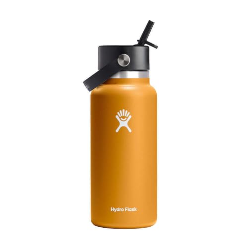 Hydro Flask 32 Oz Wide Flex Straw Cap Bottle - Insulated Stainless Steel - Wide Straw Lid, Non Spill, Leakproof in Fossil