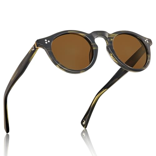 CARFIA Retro Men's Sunglasses Polarized UV400 Protection, Small Round Acetate Italian Luxury Style Driving Shades