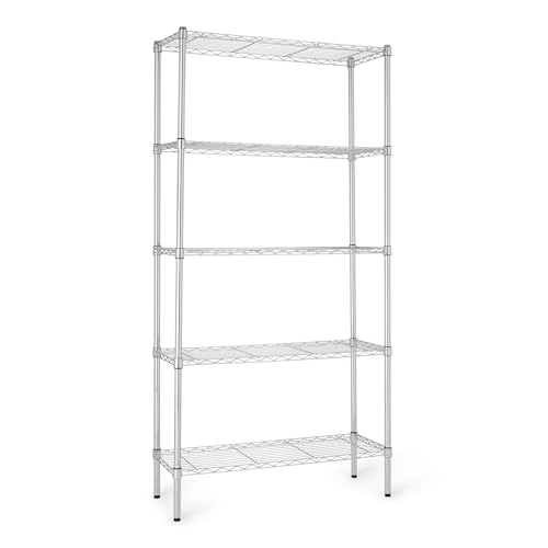 Amazon Basics 5-Shelf Adjustable Heavy Duty Steel Wire Rack Storage Shelving Organizer for Kitchen, Garage, 36" L x 14" W x 72" H, Chrome
