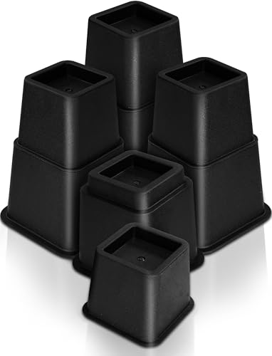 Utopia Bedding - Adjustable Bed Risers 3, 5, 8 Inch – Heavy Duty Furniture Riser Set of 4 for Beds, Couch & Desk – Under Bed Storage & Dorm Room Essential – Supports Up to 1,300 lbs – Black