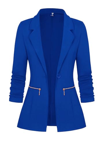 Genhoo Women's Autumn Oversize Slim Fit Lapel Suit Coat Jacket Blazer Outwear Royal Blue S