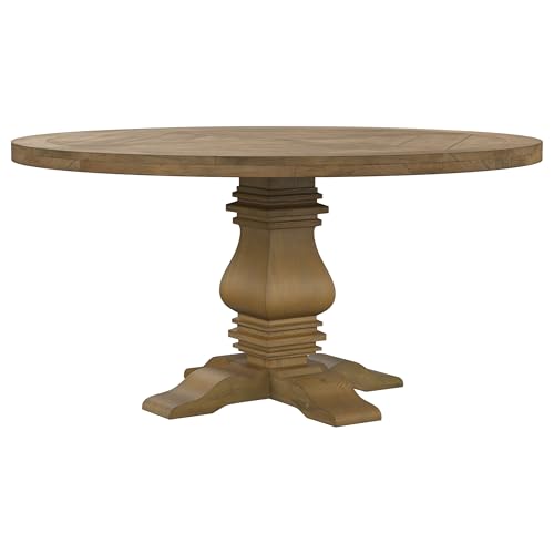 Coaster Home Furnishings - Florence - Pine Wood - Farmhouse Pedestal Round Dining Table with Curved Legs - Dining Room & Kitchen - 60 Inch - Rustic Honey - 180200