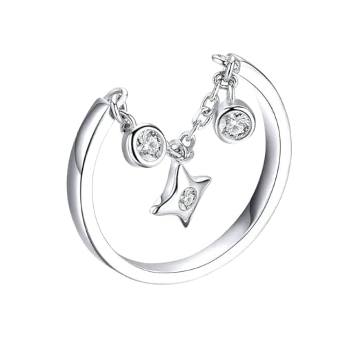 New 2025 Silver Rings 925 Stelring Silver Chain Ring For Women Clear Cz Star Ajudtable Rings Female Jewelry Wedding Gifts Decoration Jewelry Commemorative With You Accessories Trendy Best For Gift