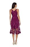 Dress the Population Women's Audrey Spaghetti Strap MIDI A-LINE 3D Floral Dress, Dark Magenta, L