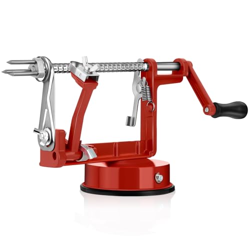 LIVSGNISTA Apple Peeler Corer,Apple Slicer With Stainless Steel Blades,Fruit Cutter Machine, Convenient and Funny, Creative Kitchen Tool Gift for Baking Lover（Red）