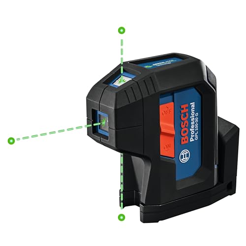 BOSCH GPL100-30G Green-Beam Self-Leveling Alignment Laser, Includes 2 AA Batteries, Built-In Multipurpose Mount, & Hard Carrying Case