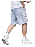 OYOANGLE Men's Drawstring Elastic Waist Flap Pocket Straight Cargo Jean Denim Shorts Light Wash M