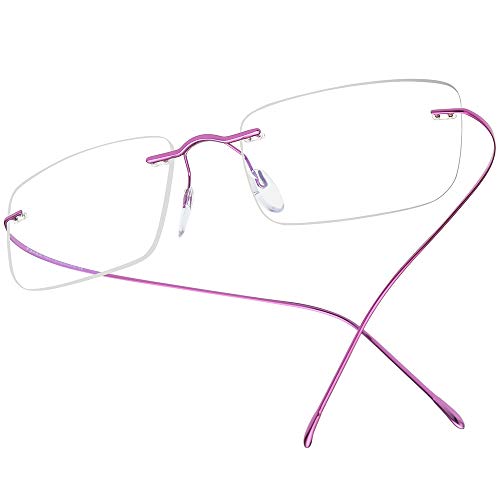 FONEX Titanium Glasses Frame,Rimless Frameless Optical Eyewear Eyeglasses for Men and Women F85634 (Pink)