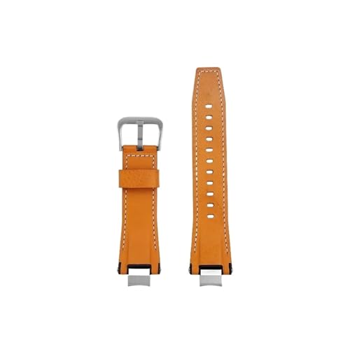 Cowhide Leather Watchband Fit for Casio MTG-B3000 Stainless Steel Adapter Men Nylon Watch Strap(Orange Silver)