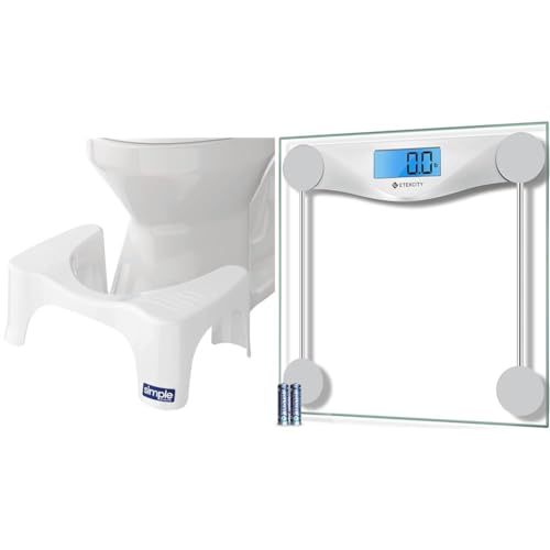 Squatty Potty Toilet Stool, White, 7" & Etekcity Bathroom Scale, 400 lbs Capacity, 6mm Tempered Glass