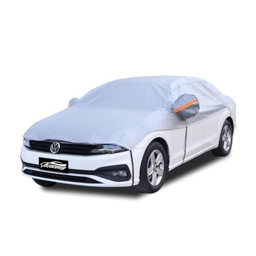 AltoCover Half Car Cover Top, Windshield & Sunroof Cover for Ice and Snow with Cotton Liner, Hail Protector Car Cover Waterproof All Weather for Snow, Sun, Rain, Dust, Fit Sedan Universal