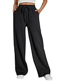 Trendy Queen Womens Wide Leg Sweatpants High Waisted Baggy Lounge Pants Drawstring Fall Fashion Outfits 2025 Joggers with Pockets Black S
