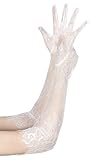 zeasciosd Women's Long Lace Floral Gloves Mesh Tulle Sheer Gloves for Wedding Elbow Length Opera Party Costume Gloves Ivory