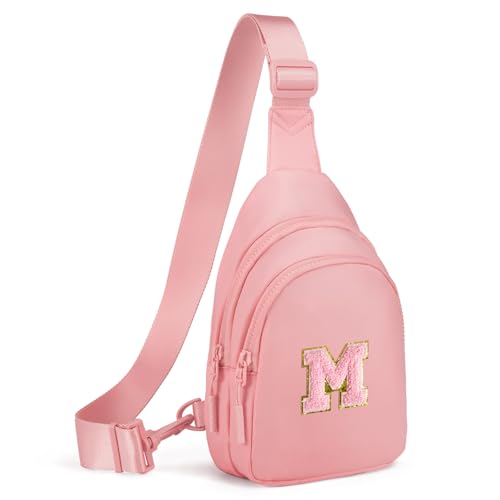 Viverte Gifts for Teen Girls 9 10 11 12 13 14 15 16 Year Old Girls Birthday Gifts for Best Friends Personalized Gifts for Women Preppy Stuff Small Initial Sling Bag (Light Pink-M)