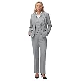 Lamgool Women 3 Piece Suit Single Breasted Blazer Formal Business Pantsuit Office Lady Tuxedo Set (Grey, 3X-Large)