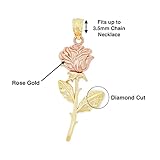 CA CHARMAMERICA Gold Long Stem Rose Charm - Rose Pendant Charm - Mother's Day Gift, Birthday Gift - Rose Flower Dangle Charm -10 Karat Solid Yellow and Rose Gold (Style 1)