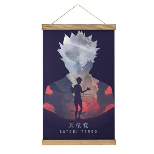 WDFSKE Satori Tendo Manga Japanese Frame Scroll Poster Wall Hanging Decor Paintings Wood Frame Kit Hanger for Living Room Bedroom Decoration