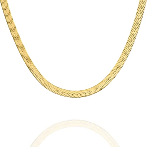 PAVOI Italian Solid 925 Sterling Silver, 22K Gold Plated Snake Chain Necklace, 3mm Italian Diamond-Cut Herringbone Necklace for Women and Men, MADE IN ITALY (16, Yellow Gold)