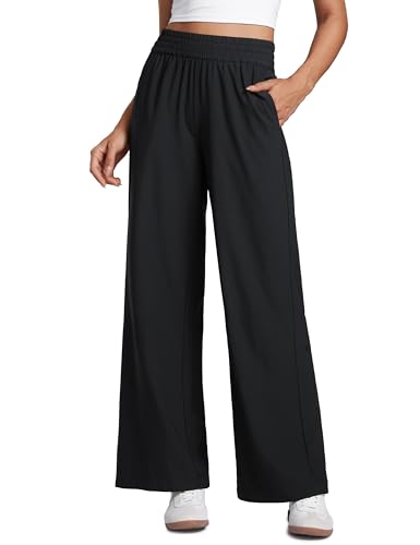 CRZ YOGA Lightweight Drapey Wide Leg Pants for Women 30" Flowy High Waisted Casual Lounge Travel Work Loose Fit Summer Black Small