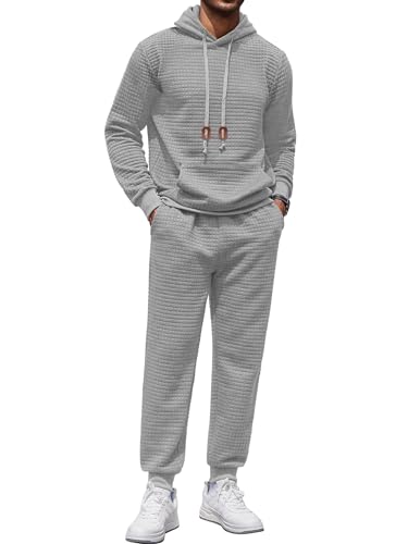 COOFANDY Men's Tracksuit 2 Piece Hoodie Sweatsuit Sets Casual Athletic Jogging Suits Waffle Plaid Jacquard Outfits