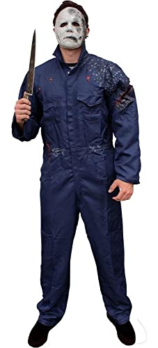 Adult Michael Myers Costume | Classic Horror Movie Halloween Kills Men's Coveralls Jumpsuit with Scarred Mask Standard