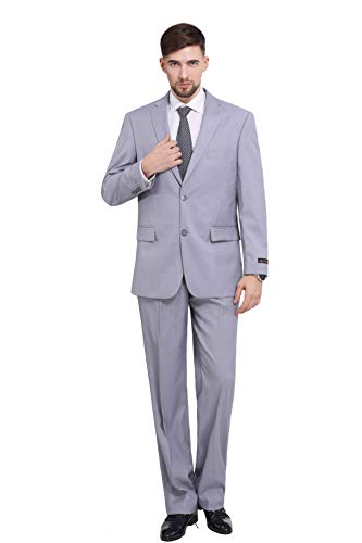 P&L Men's Two-Piece Classic Fit Office 2 Button Suit Jacket & Pleated Pants Set, Silver Grey, 44 Regular / Waist 38"