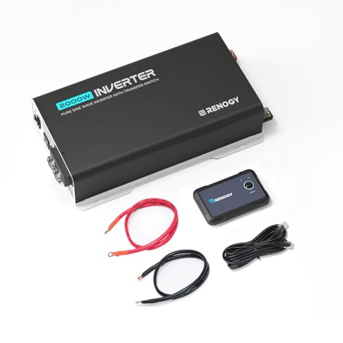 Renogy Inverter PUH 2000W, 12V to 110V Pure Sine Wave Power Inverter, Built-in Transfer Switch and Bluetooth, DC to AC Solar Converter for RV, Truck, Camping, Home, Emergency, Off-Grid Living