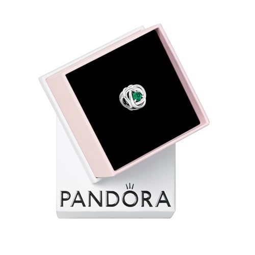 PANDORA May Green Eternity Circle Charm - Gift for Her - Compatible with PANDORA Moments - Sterling Silver with Man-Made Crystals - With Gift Box