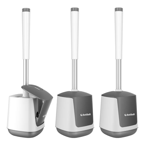 SetSail Toilet Brush 3 Pack Toilet Bowl Brush and Holder Toilet Cleaner Brush with Nylon Bristles Ventilated Toilet Brushes for Bathroom with Holder for Toilet Scrubber Cleaning, White & Grey
