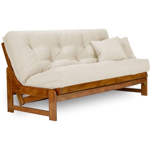 Arden Futon Set - Full Size, Frame, 8" Mattress, Twill Ivory Cover