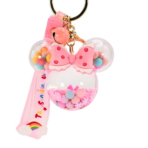 SPEEDYUNI Cute Mouse Keychain | Aesthetic Liquid Floating Snowflakes Lanyard Key Ring Holder for Bag Charms & Car Keys (Pink)