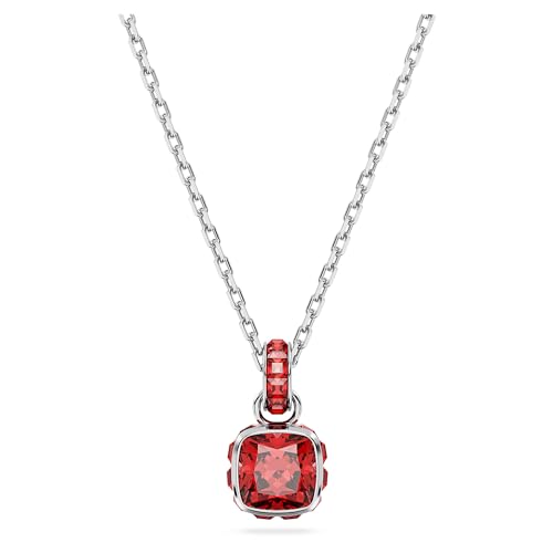 Swarovski July Birthstone Pendant Necklace, Red Square-Cut Stone and Crystals in a Rhodium-Finished Setting, Part of the Birthstone Collection