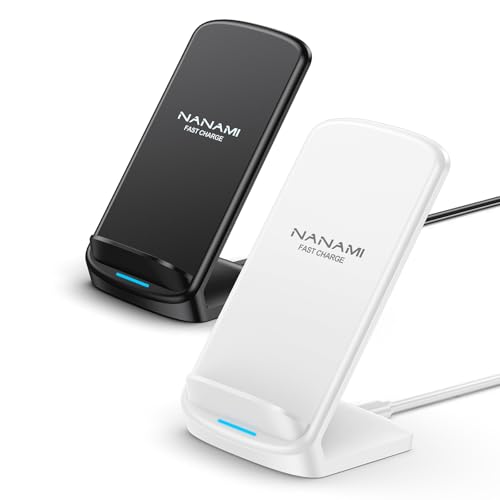 Wireless Charger Stand [2 Pack] - NANAMI 10W Qi-Certified Fast Wireless Charging Stand for Apple iPhone 16/15/14/13/12 Pro, Desk Phone Charger Dock for Samsung Galaxy S24/S23/S22/S21/Note 20, Pixel 6