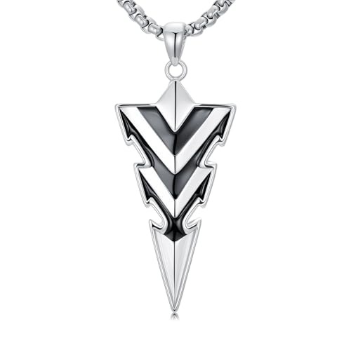 PDTJMTG Arrowhead Necklace Sterling Silver Spearpoint Necklace with Stainless Steel Chain Cool Spear Point Men’s Necklace Gift for Men