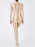 Zaldita Women's Shiny Oil Glossy Body Stocking Yoga One Piece Smooth Stretchy Back Zipper Full Bodysuits Nude Medium