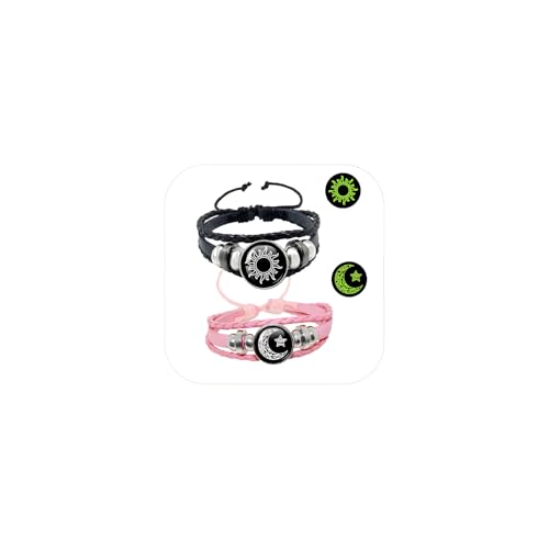 Dtexhif 2 Pcs Sun Moon Bracelet for Couples Luminous Braided Bracelet Matching Bracelets Jewelry for Women Men (Sun Moon)