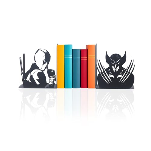 Deadpool & Wolverine Super Heroes Book End, Decorative Metal Bookends with Cartoon Characters, Cartoon Hero Bookends, Superhero Figured Book Stands for Kids Room, Best Gift for Boys