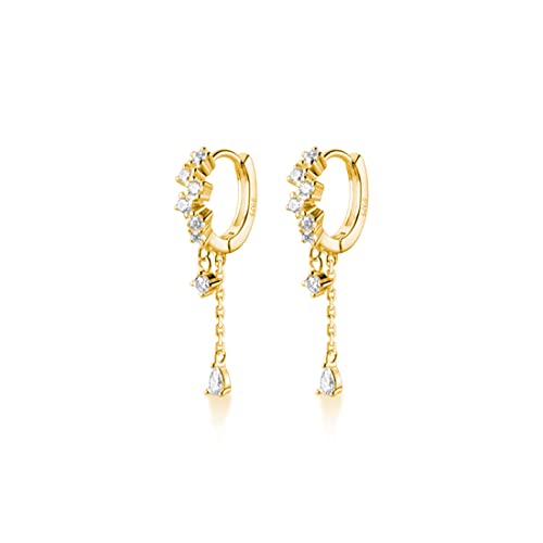 SLUYNZ 925 Sterling Silver CZ Hoop Earrings Dangle for Women Teens Girls Teardrop Huggie Earrings Drop Water Droplets Dangle Earrings Drop (B-yellow)