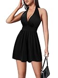 HUHOT Womens Black Short Summer Dresses Resort Wear Athletic Dressy Casual Rompers for Women Jumpsuits 2025 2024 Sexy Womens Cute Fashion Outfits Backless Halter Shorts Rompers for Women