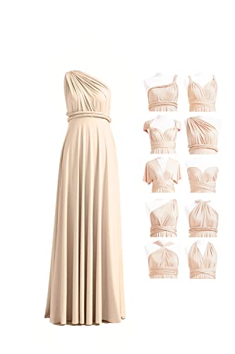 72styles Bridesmaid Dresses for Women, Elastic Pleated High-Waisted Empire Bridesmaid Dress Long Evening Prom Gown for Women Champagne